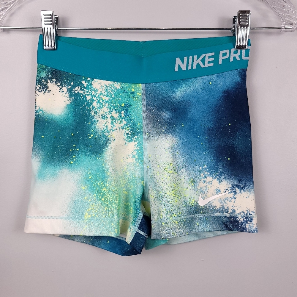 Nike Pro Shorts Teal and Blue Patterned Spandex